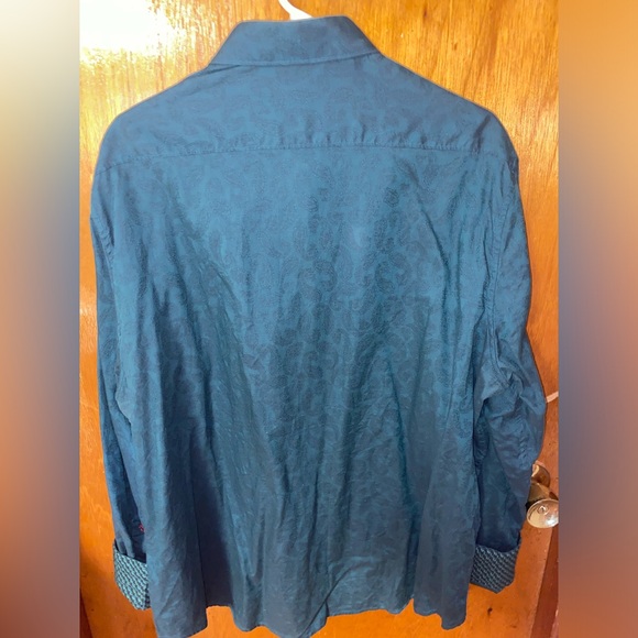 Robert Graham Men’s Casual Button Down Shirt 3XL Teal Paisley W/ Geometric Cuff - Picture 5 of 5
